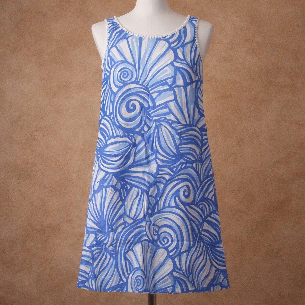 NWT $148 Vineyard Vines Blue Nautilus Shell 100% Linen Shift Swing Dress Size 0